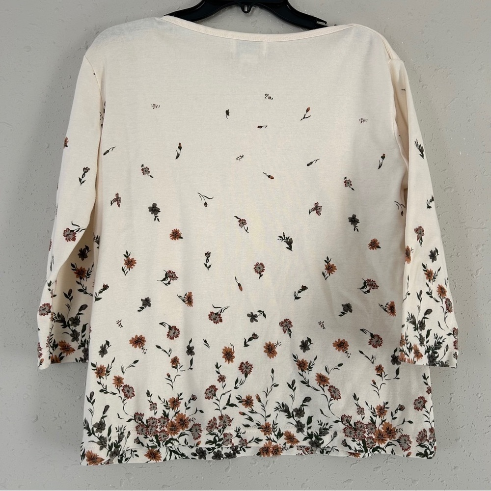 🦋 Jenny Vintage 3/4 Sleeve Boatneck Top Floral Casual Cotton Large - Picture 3 of 6